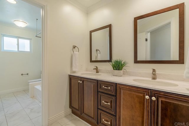 4280 Trias St, San Diego, CA 92103 - bathroom with ornamental molding, marble finish flooring, and double vanity