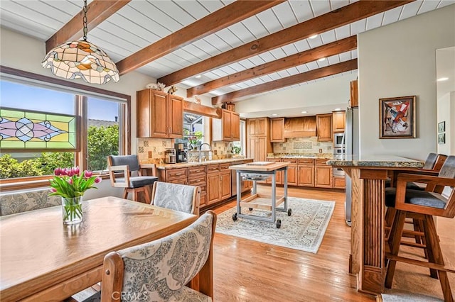 1440 8th St, Manhattan Beach, CA 90266 - dining space featuring wood ceiling, light wood-type flooring, and recessed lighting