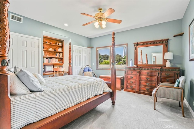 1440 8th St, Manhattan Beach, CA 90266 - bedroom featuring carpet, two closets, ceiling fan, and recessed lighting