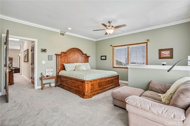 1440 8th St, Manhattan Beach, CA 90266 - bedroom featuring crown molding, light carpet, a ceiling fan, and recessed lighting