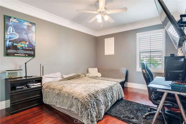 3820 Bidwell Dr, Yorba Linda, CA 92886 - bedroom featuring dark wood-style floors, crown molding, an office area, and a ceiling fan