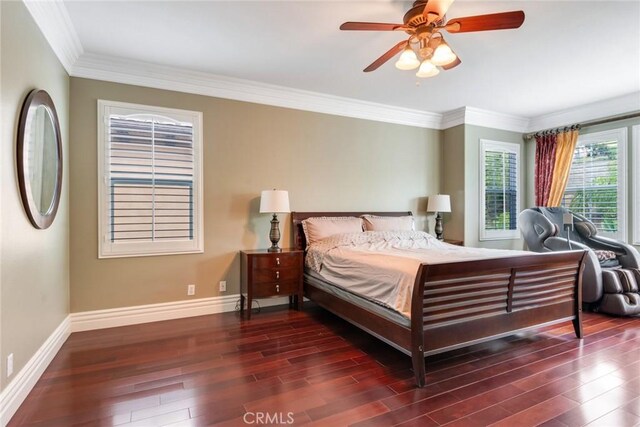 3820 Bidwell Dr, Yorba Linda, CA 92886 - bedroom featuring wood finished floors, crown molding, and a ceiling fan