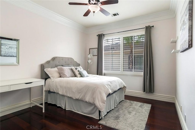 3820 Bidwell Dr, Yorba Linda, CA 92886 - bedroom with wood finished floors, crown molding, and a ceiling fan