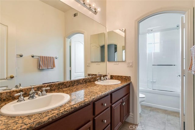 3820 Bidwell Dr, Yorba Linda, CA 92886 - bathroom with double vanity, combined bath / shower with glass door, and tile patterned flooring