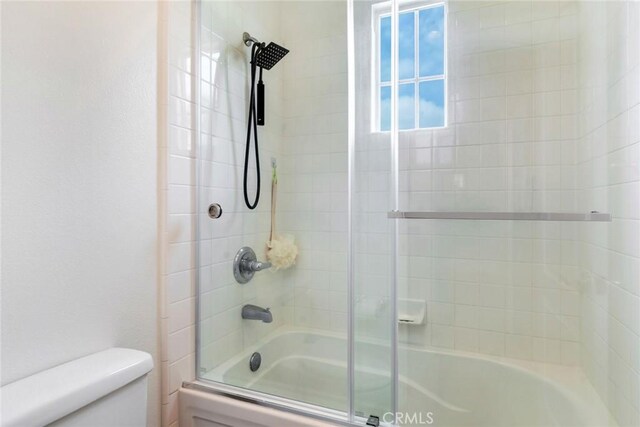 3820 Bidwell Dr, Yorba Linda, CA 92886 - bathroom featuring toilet and shower / bath combination with glass door