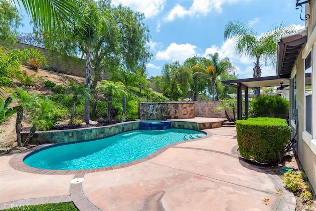 3820 Bidwell Dr, Yorba Linda, CA 92886 - view of swimming pool featuring a patio, a fenced backyard, and a pool with connected hot tub