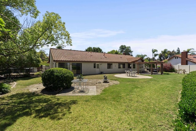 2221 Cortina Cir, Escondido, CA 92029 - rear view of property featuring a tiled roof, a pergola, a patio, and stucco siding