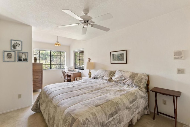 2221 Cortina Cir, Escondido, CA 92029 - bedroom with carpet floors, lofted ceiling, and a ceiling fan