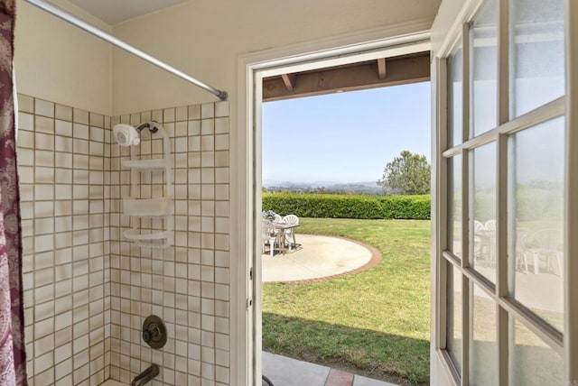 2221 Cortina Cir, Escondido, CA 92029 - bathroom with shower / bath combo, agricultural area, and a rural view