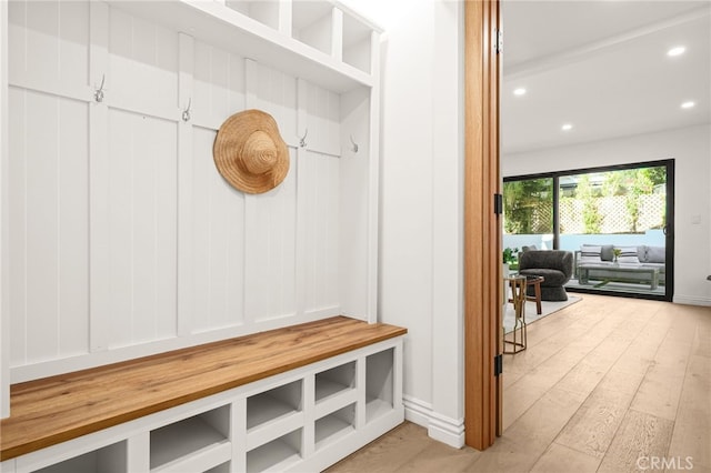4016 Old Topanga Canyon Rd, Calabasas, CA 91302 - mudroom featuring recessed lighting and light wood-style floors