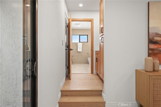 4016 Old Topanga Canyon Rd, Calabasas, CA 91302 - hall featuring light wood-style floors and recessed lighting
