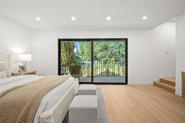 4016 Old Topanga Canyon Rd, Calabasas, CA 91302 - bedroom with access to outside, wood finished floors, and recessed lighting