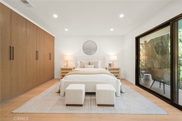 4016 Old Topanga Canyon Rd, Calabasas, CA 91302 - bedroom featuring access to outside, light wood finished floors, and recessed lighting