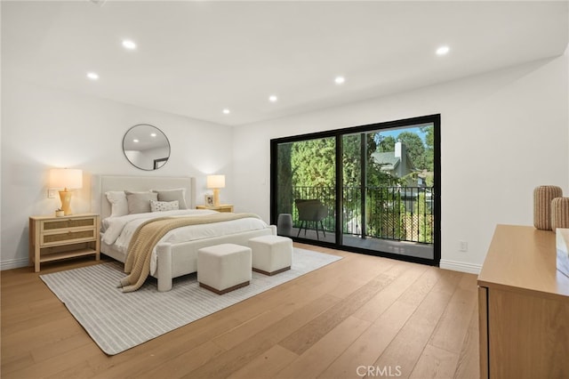 4016 Old Topanga Canyon Rd, Calabasas, CA 91302 - bedroom featuring access to exterior, light wood finished floors, and recessed lighting