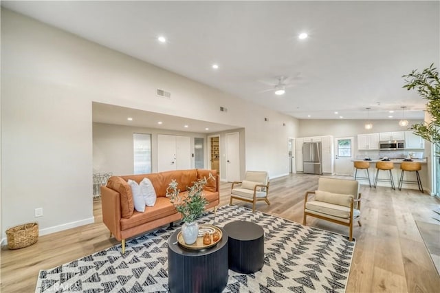 73466 Salt, Cedar, Palm Desert, CA 92260 - living area featuring light wood-style floors, a ceiling fan, and recessed lighting