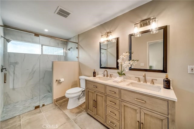 73466 Salt, Cedar, Palm Desert, CA 92260 - full bathroom featuring double vanity, a marble finish shower, and tile patterned floors