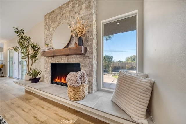 73466 Salt, Cedar, Palm Desert, CA 92260 - living area featuring a fireplace and wood finished floors