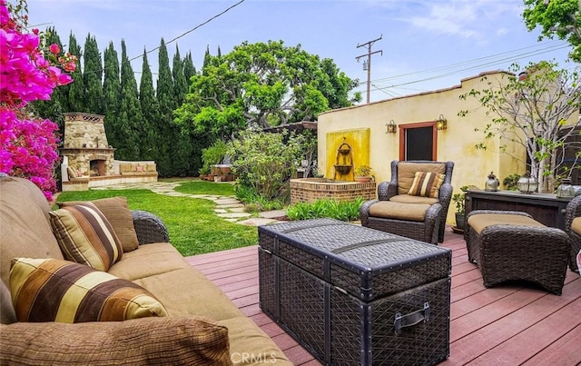 4260 Mcconnell Blvd, Los Angeles, CA 90066 - wooden deck featuring an outdoor living space with a fireplace