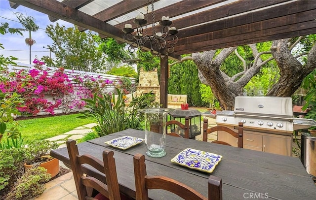 4260 Mcconnell Blvd, Los Angeles, CA 90066 - view of patio / terrace with outdoor dining space, a pergola, and a grill