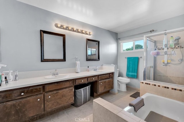6323 Reseda Blvd Unit 13, Tarzana, CA 91335 - bathroom with double vanity, a bath, a stall shower, and tile patterned floors