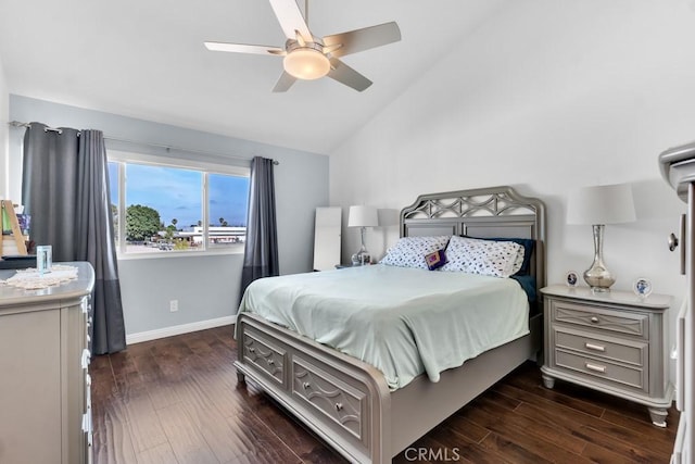 6323 Reseda Blvd Unit 13, Tarzana, CA 91335 - bedroom with dark wood-style floors, a ceiling fan, and high vaulted ceiling