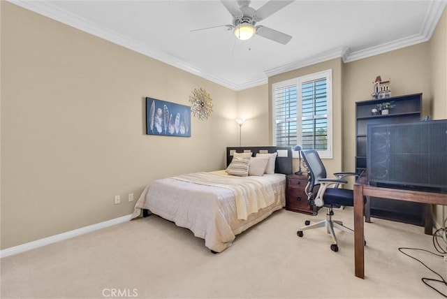 1411 W Boros Ct, La Habra, CA 90631 - bedroom featuring carpet flooring, crown molding, a desk, and ceiling fan
