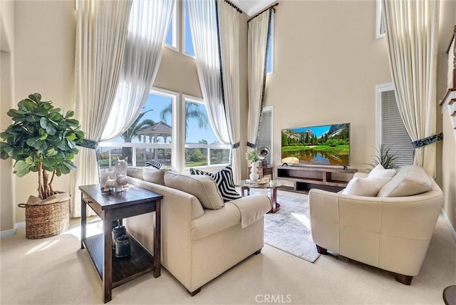 1411 W Boros Ct, La Habra, CA 90631 - living area featuring a towering ceiling and light colored carpet