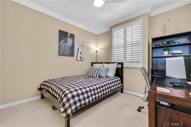 1411 W Boros Ct, La Habra, CA 90631 - bedroom featuring ornamental molding, carpet flooring, an office area, and ceiling fan