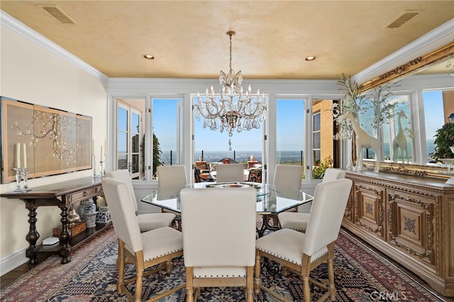 15 Sarteano Dr, Newport Coast, CA 92657 - dining space featuring crown molding, a chandelier, and recessed lighting
