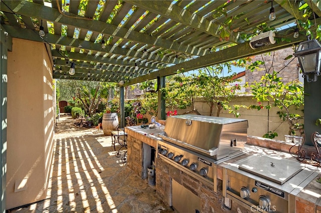 15 Sarteano Dr, Newport Coast, CA 92657 - fenced backyard featuring a pergola, a patio, and exterior kitchen