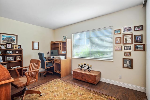 6034 Wenrich Dr, San Diego, CA 92120 - office area featuring baseboards and wood finished floors