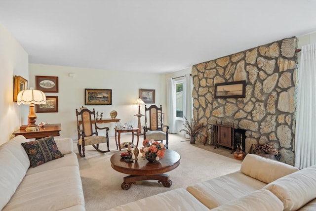 6034 Wenrich Dr, San Diego, CA 92120 - living room with light colored carpet and a stone fireplace