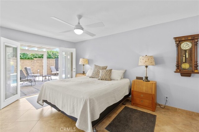 21845 Tumbleweed Cir, Lake Forest, CA 92630 - bedroom with access to exterior, light tile patterned flooring, and ceiling fan