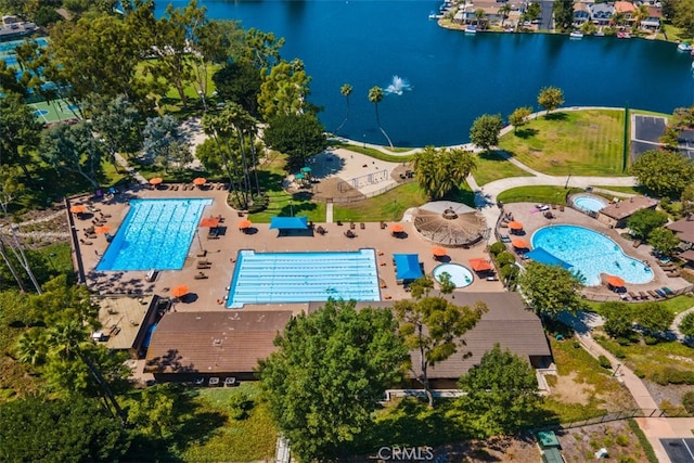 21845 Tumbleweed Cir, Lake Forest, CA 92630 - aerial view of property and surrounding area with a pool area and a nearby body of water
