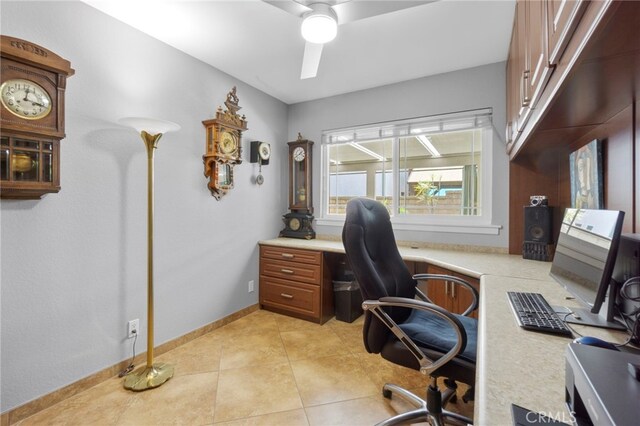 21845 Tumbleweed Cir, Lake Forest, CA 92630 - home office featuring a ceiling fan and light tile patterned floors