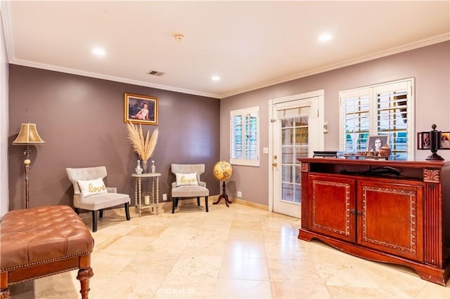13837 Sylvan St, Valley Glen, CA 91401 - sitting room with recessed lighting, healthy amount of natural light, and ornamental molding