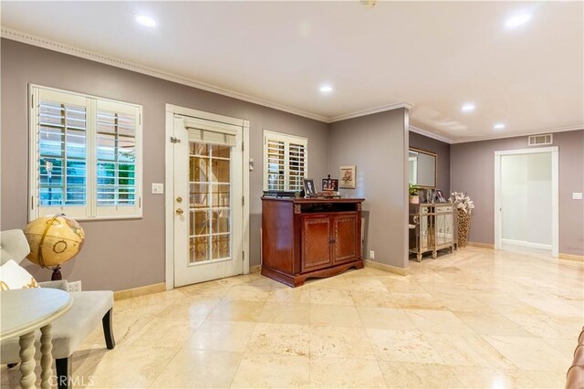 13837 Sylvan St, Valley Glen, CA 91401 - doorway to outside with ornamental molding and recessed lighting
