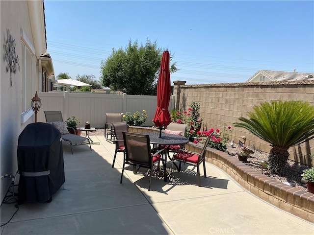 1729 Desert Poppy Ln, Beaumont, CA 92223 - fenced backyard featuring a patio area, outdoor dining area, and a grill