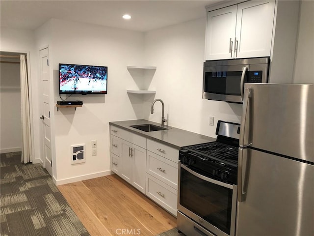 200 39th St, Manhattan Beach, CA 90266 - kitchen featuring stainless steel appliances, heating unit, recessed lighting, white cabinetry, and light wood-type flooring