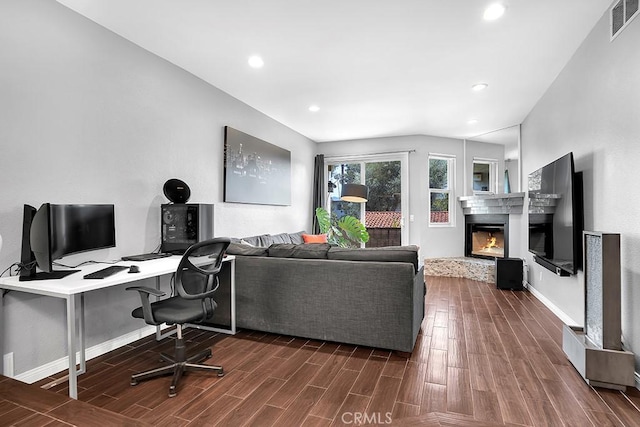6323 Reseda Blvd Unit 39, Tarzana, CA 91335 - office with wood finished floors, a glass covered fireplace, and recessed lighting