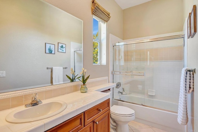 282 Camino Del Postigo, Escondido, CA 92029 - bathroom featuring vanity, shower / bath combination with glass door, and tile patterned flooring