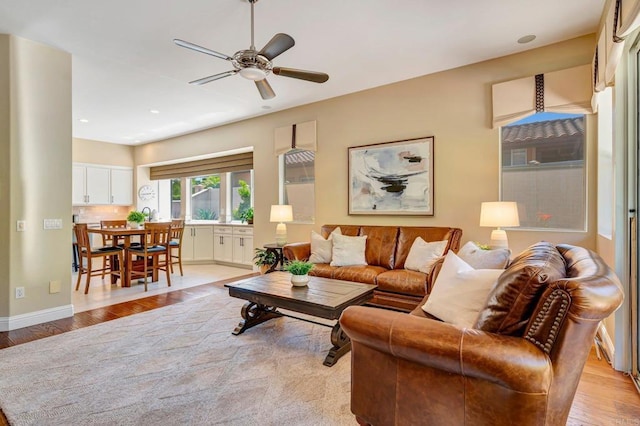 282 Camino Del Postigo, Escondido, CA 92029 - living area with light wood-type flooring, a ceiling fan, and recessed lighting