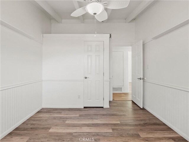 27545 Santa Clarita Rd, Saugus, CA 91350 - unfurnished room with ceiling fan, beam ceiling, and wood finished floors
