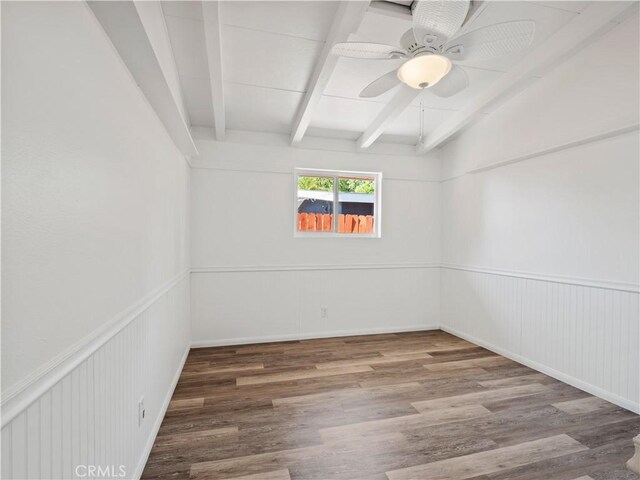 27545 Santa Clarita Rd, Saugus, CA 91350 - unfurnished room featuring beam ceiling, wood finished floors, and ceiling fan