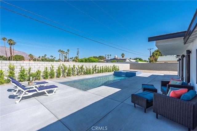 2901 N Biskra Rd, Palm Springs, CA 92262 - view of swimming pool featuring a fenced backyard, a patio area, and a pool with connected hot tub