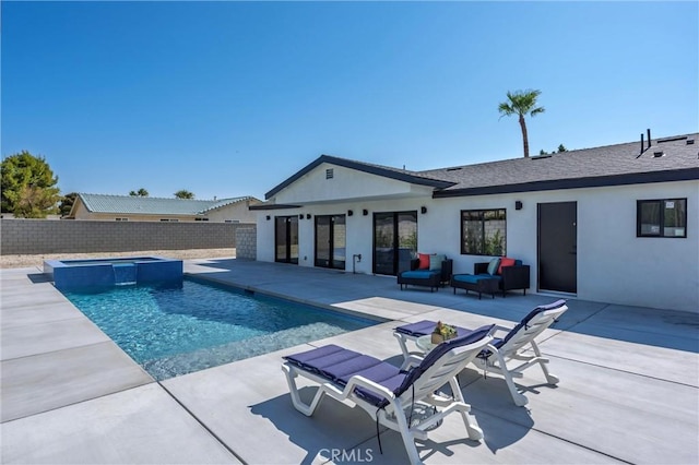 2901 N Biskra Rd, Palm Springs, CA 92262 - view of swimming pool featuring a fenced backyard, a patio, and a pool with connected hot tub
