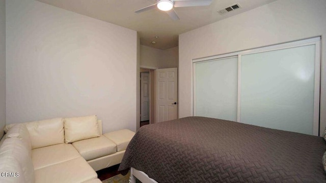 1239 Bayside Ln, Oxnard, CA 93035 - bedroom with a closet and a ceiling fan