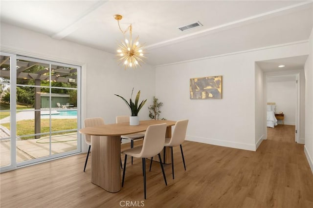 1345 W Valley View Dr, Fullerton, CA 92833 - dining space with a chandelier and wood finished floors