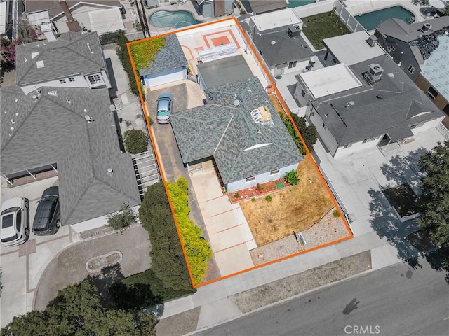 2724 Scott Rd, Burbank, CA 91504 - aerial view of residential area featuring property parcel outlined and a pool area