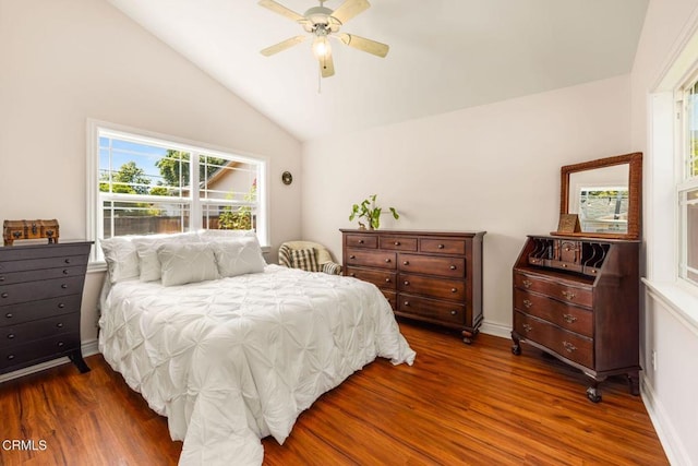 216 N Fulton St, Ojai, CA 93023 - bedroom featuring dark wood-style floors, lofted ceiling, and a ceiling fan
